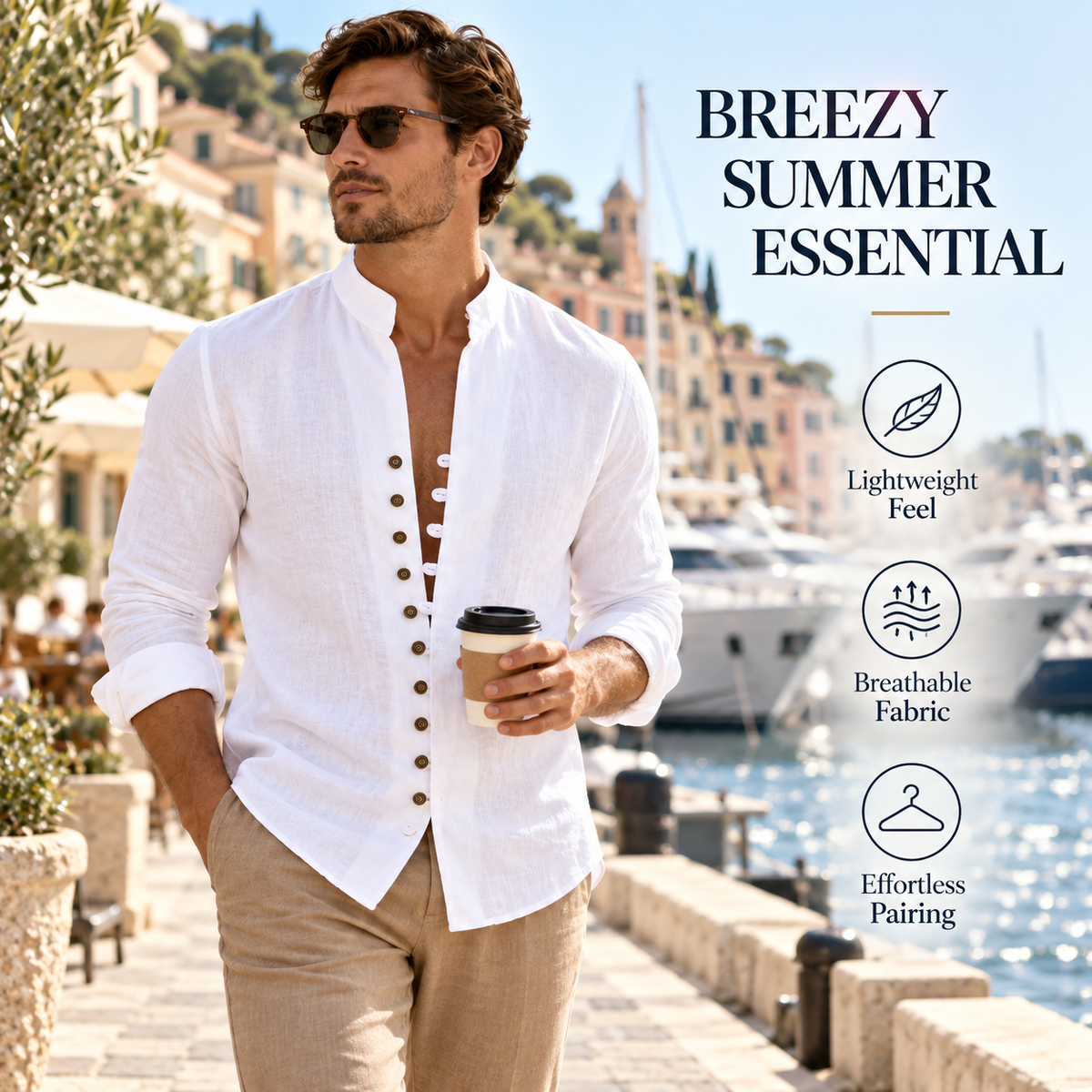 Stand-Collar Button-Up Shirt